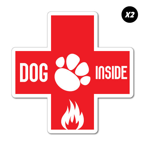 2X Dog Inside Fire Emergency Sticker
