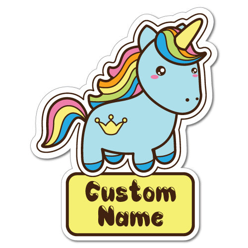Custom Kid'S Name Unicorn Blue Sticker