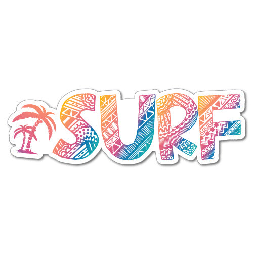 Surf Palm Tree Rainbow Surfing Sticker