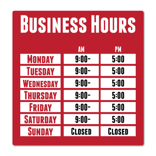 Custom Business Hours Red Trading Hours Shop Sticker