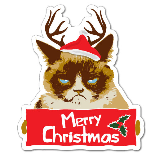 Grumpy Cat Merry Christmas Xmas Santa Hat Sticker