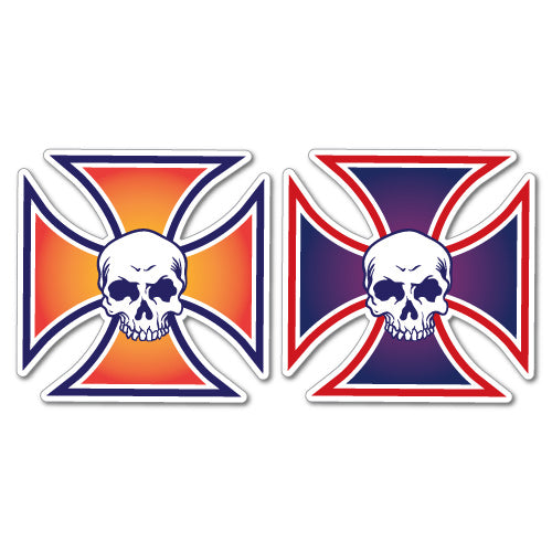 2X Maltese Cross Skull Sticker