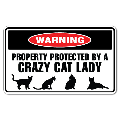 Warning Protected By Crazy Cat Lady Sticker