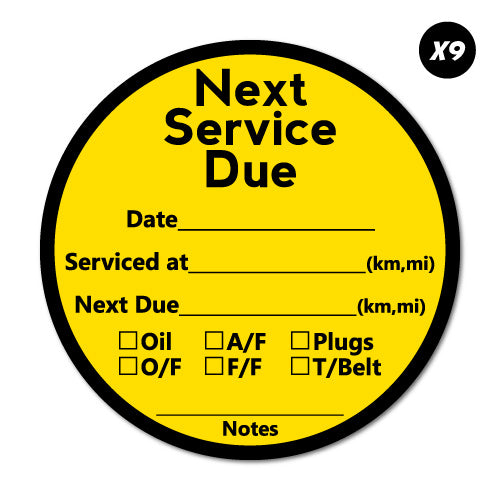 9X Next Service Due Tick List Round Sticker