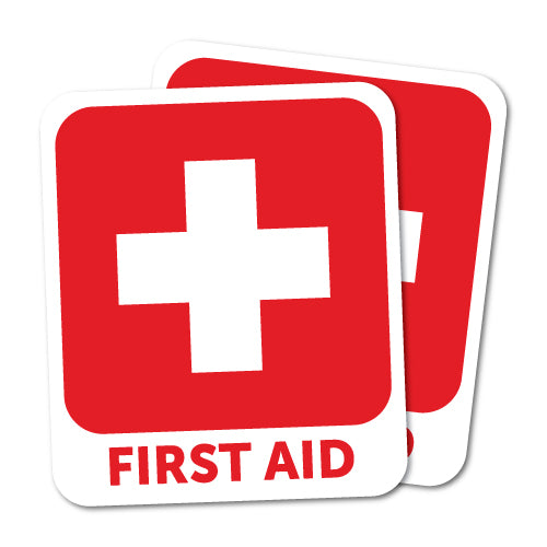 Red First Aid Sticker X2