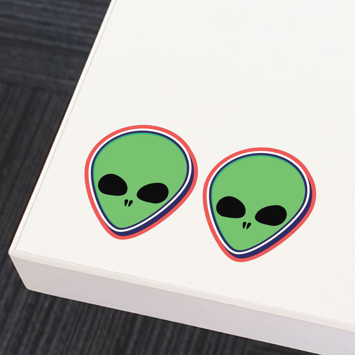 2X Green Alien Face Sticker Decal