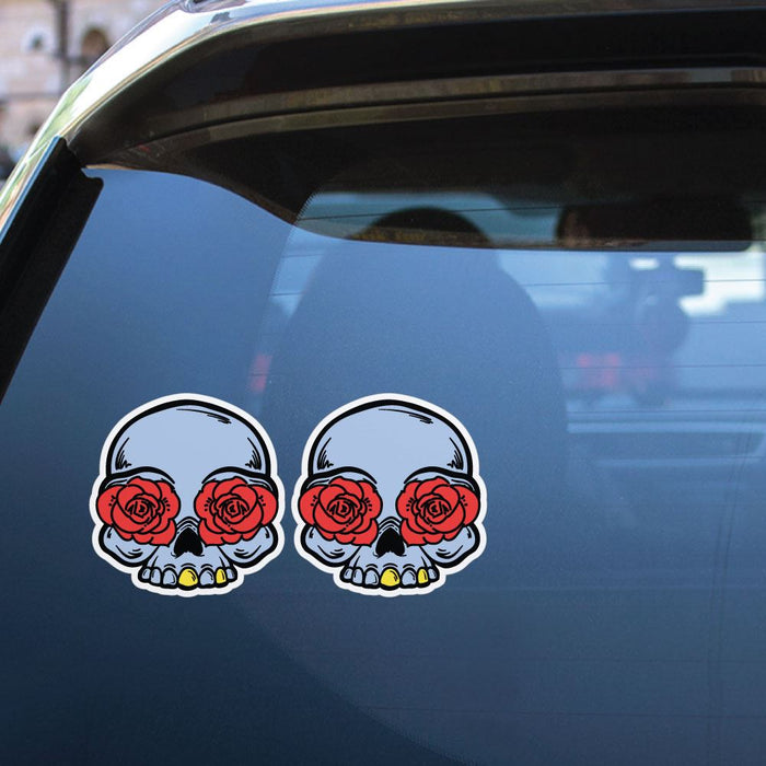 2X Skull With Roses In The Eyes Sticker Decal