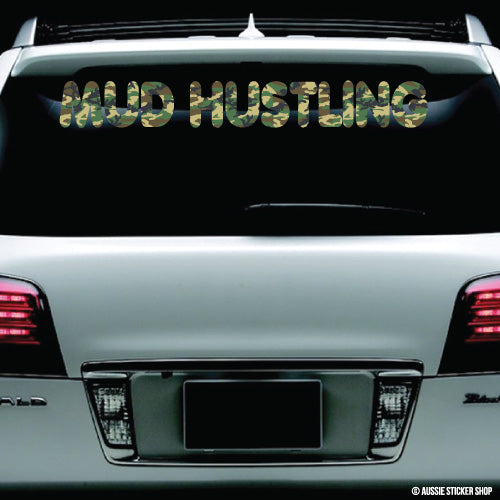 4Wd Mud Hustling Green Camo Windshield Sticker
