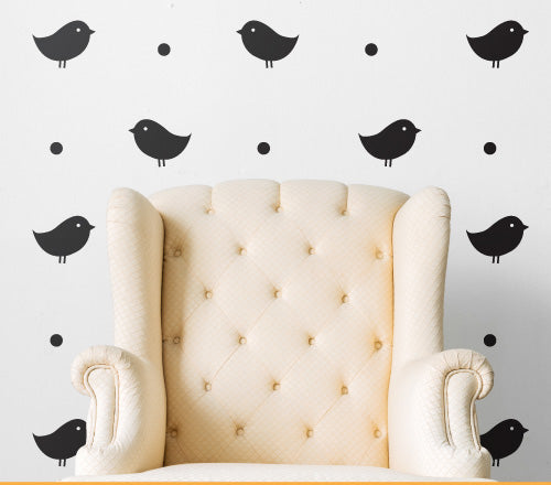 Pattern Black Bird Dots (Set Of 24) Wall Sticker