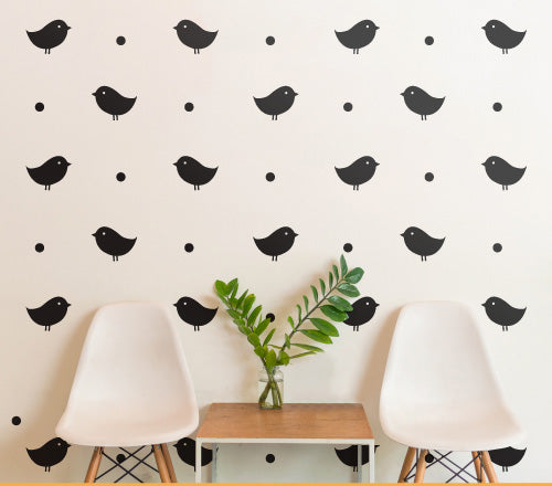 Pattern Black Bird Dots (Set Of 24) Wall Sticker