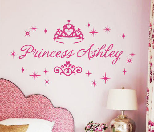 Custom Name Princess Crown Heart Wall Sticker