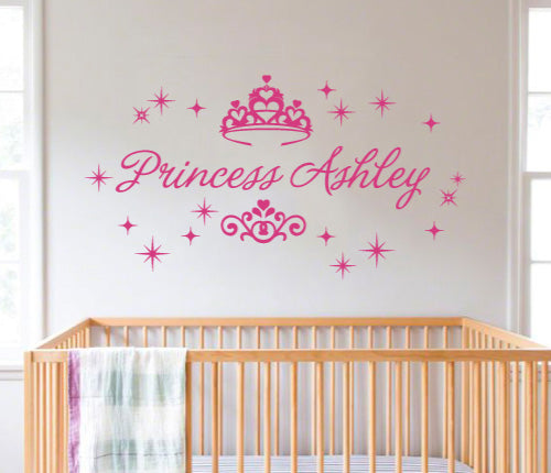 Custom Name Princess Crown Heart Wall Sticker