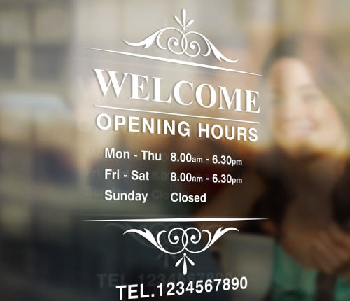 Custom Opening Trading Hours Swirl Wall Sticker