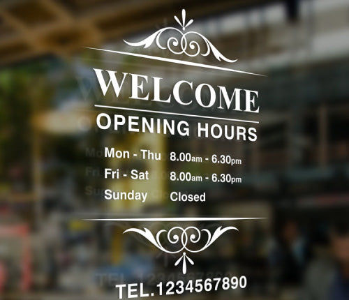 Custom Opening Trading Hours Swirl Wall Sticker