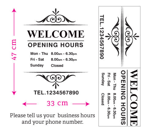 Custom Opening Trading Hours Swirl Wall Sticker