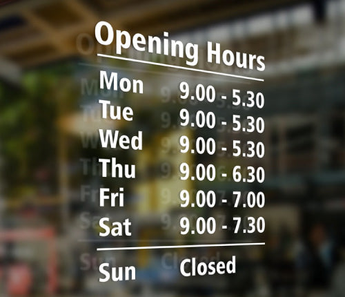 Custom Opening Trading Hours Wall Sticker