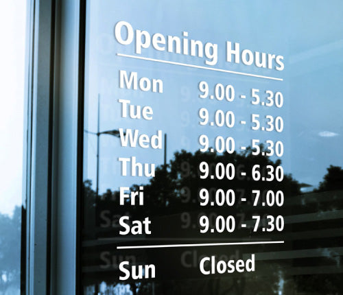 Custom Opening Trading Hours Wall Sticker