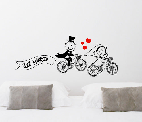 Just Married Cute Cartoon Bicycle Wall Sticker