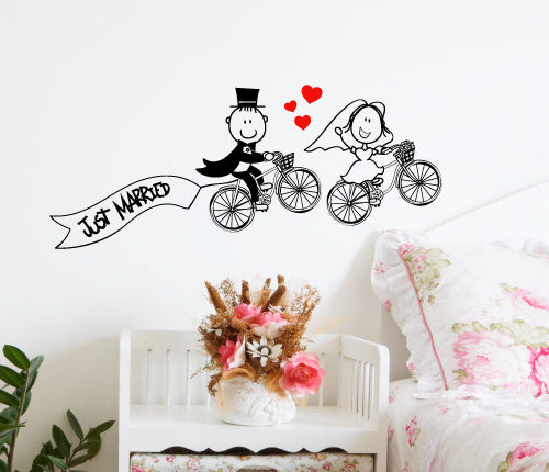 Just Married Cute Cartoon Bicycle Wall Sticker