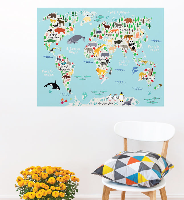 Kids Animal Fun World Map Wall Sticker