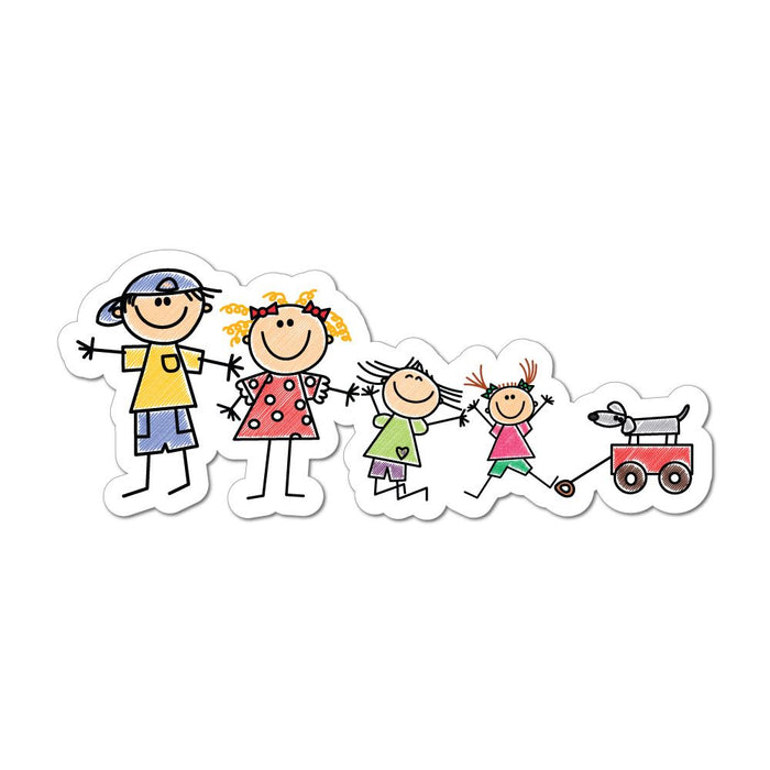 Family Stick Men Kids Drawing Cute Car Sticker Decal