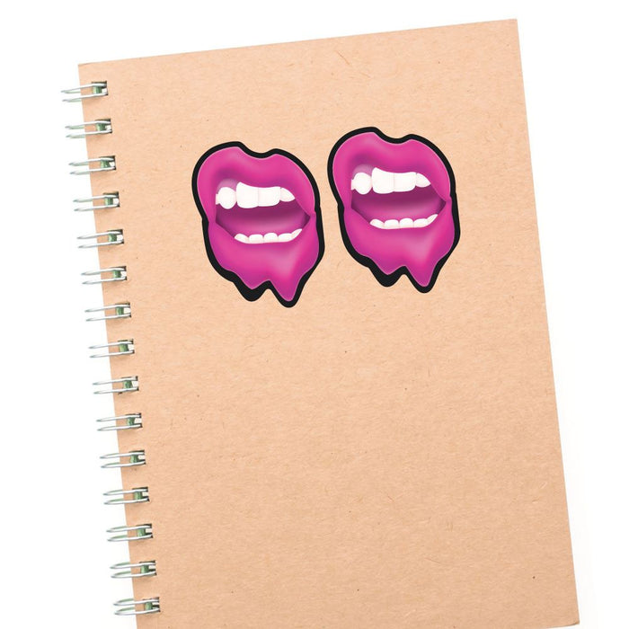 2X Pink Grunge Lips Sticker Decal