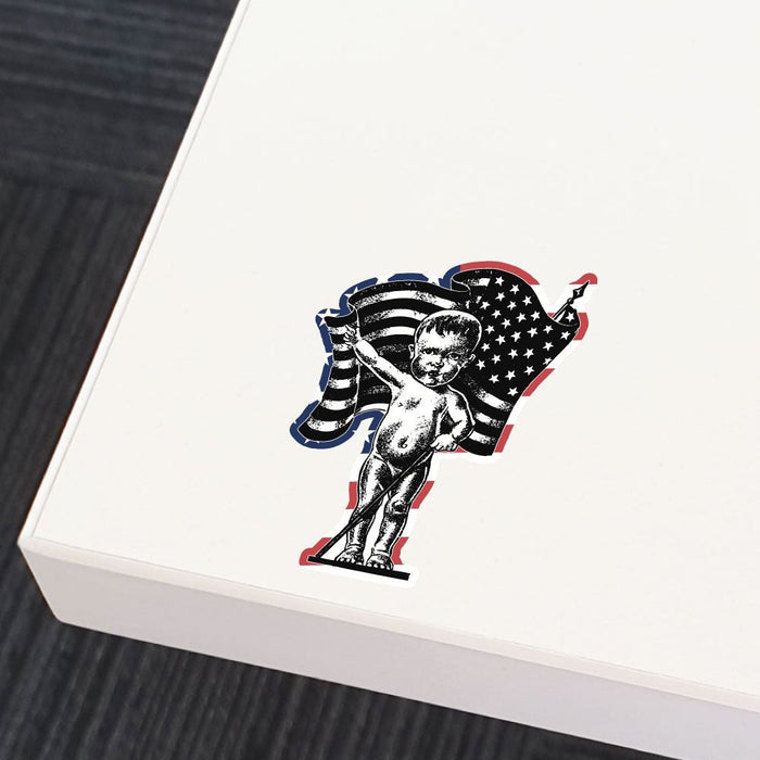Vintage American Flag Boy Pride Sticker Decal
