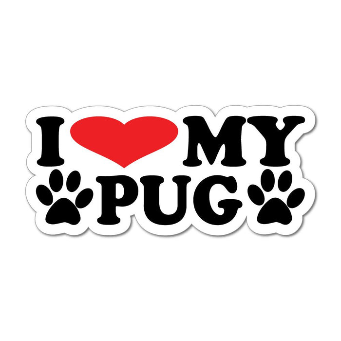 I Love My Pug Dog Paw Best Friend Heart Car Sticker Decal
