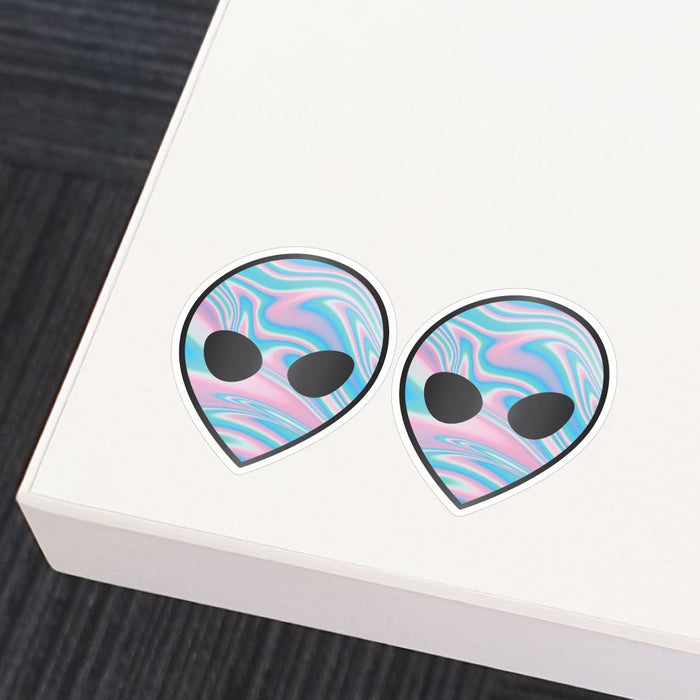 2X Alien Colourful Face Sticker Decal