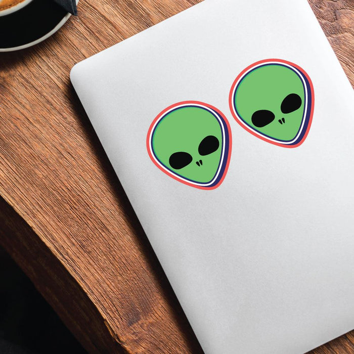 2X Green Alien Face Sticker Decal