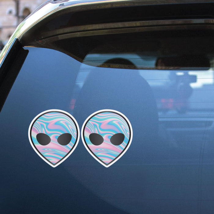 2X Alien Colourful Face Sticker Decal
