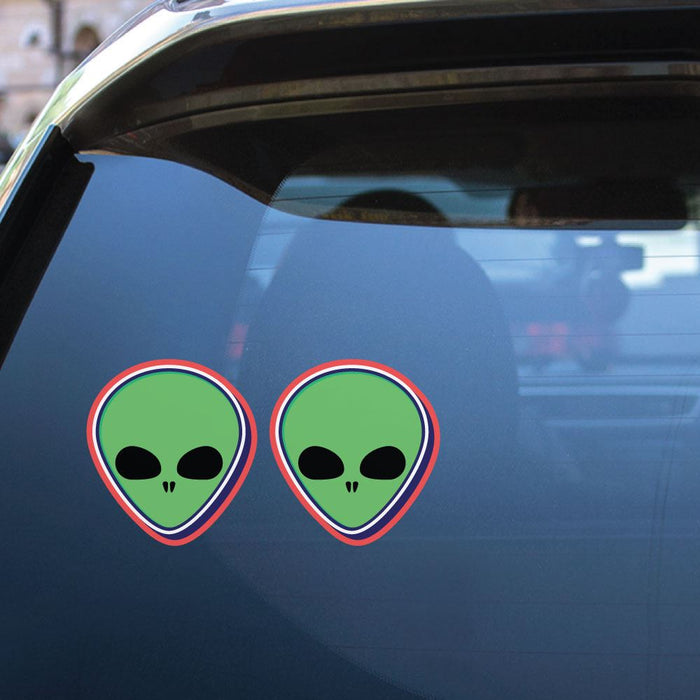 2X Green Alien Face Sticker Decal